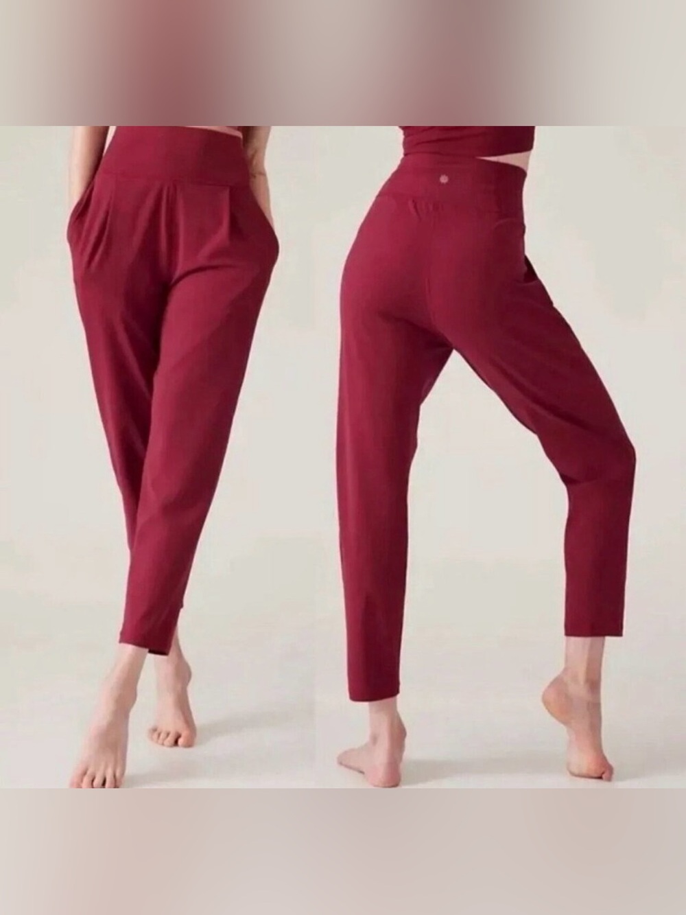 Athleta Elation Pant Jogger Size Medium Red Ankle High Waist Slim Tapered Leg